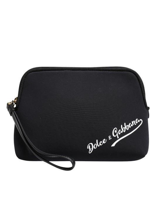 Black clutch bag with 'Dolce & Gabbana' logo on a white background