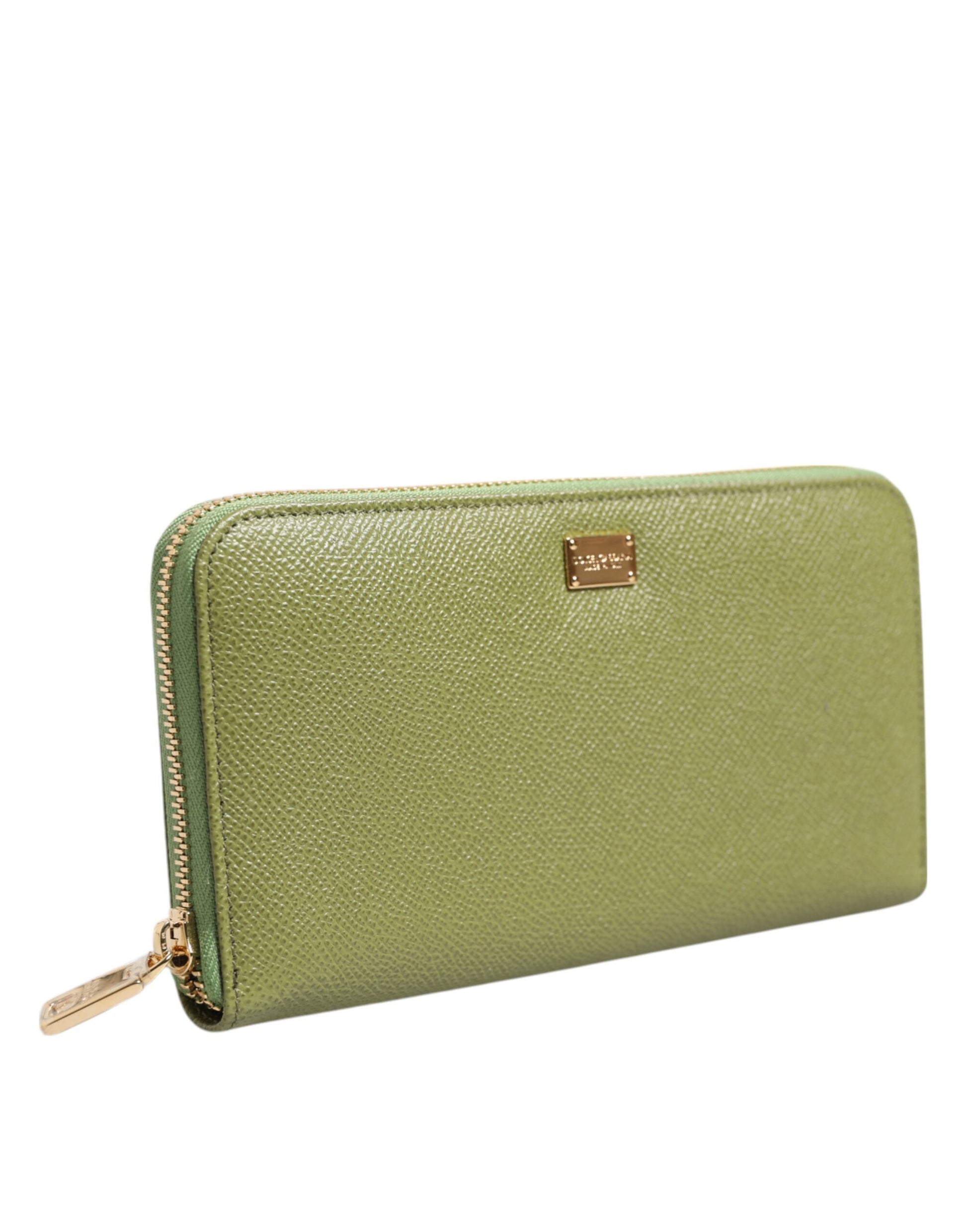 Dolce & Gabbana Green Leather Logo Plaque Zip Around Continenta Wallet by Dolce & Gabbana