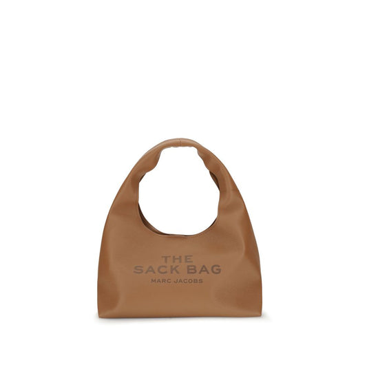 Brown handbag with 'The Sack Bag' and 'Marc Jacobs' text on a white background
