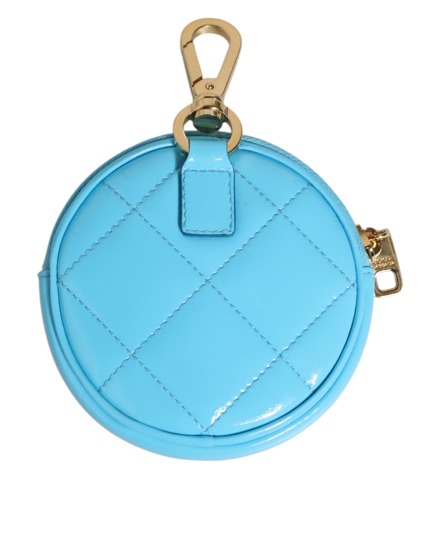 Dolce & Gabbana Azure Blue Leather Round Coin Purse Keychain Crystal Logo Wallet by Dolce & Gabbana