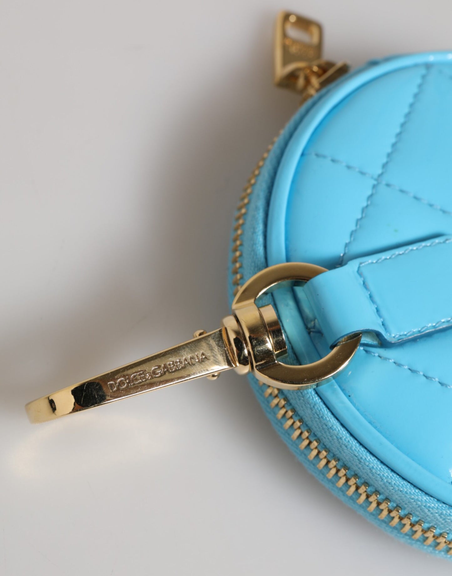 Dolce & Gabbana Azure Blue Leather Round Coin Purse Keychain Crystal Logo Wallet by Dolce & Gabbana