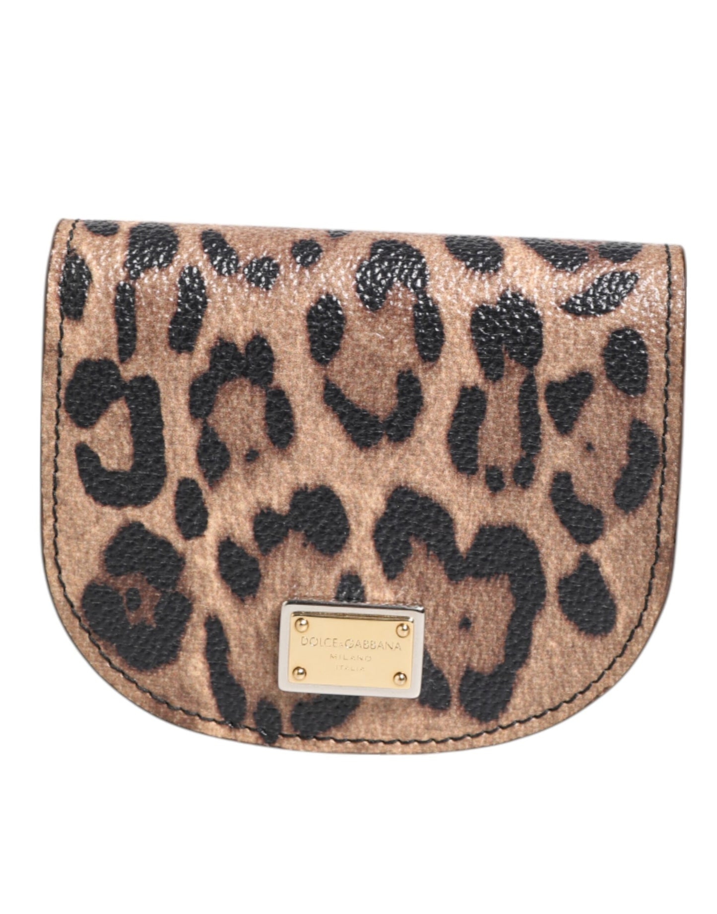 Dolce & Gabbana Brown Black Calf Leather Leopard Print Logo Plaque Wallet by Dolce & Gabbana