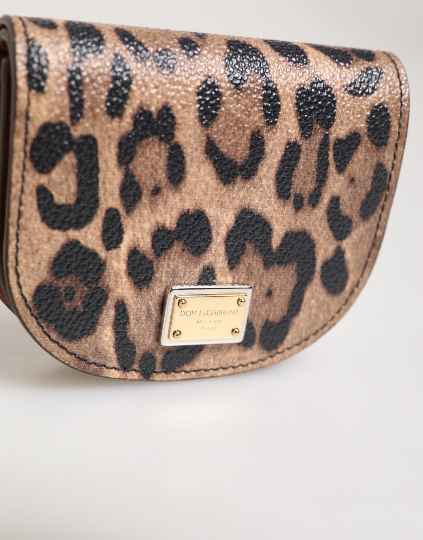 Dolce & Gabbana Brown Black Calf Leather Leopard Print Logo Plaque Wallet by Dolce & Gabbana