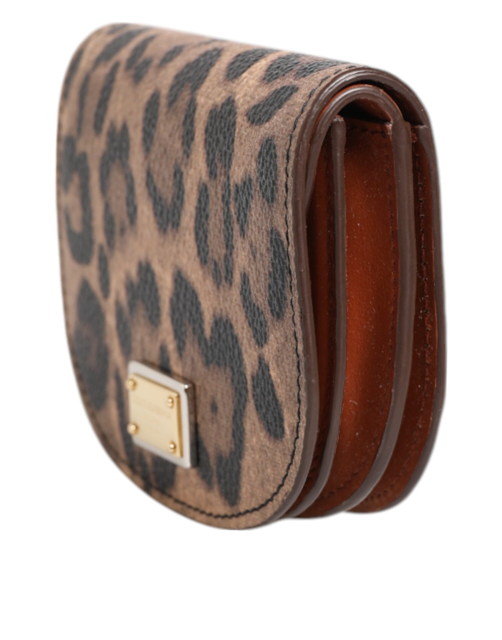 Dolce & Gabbana Brown Black Calf Leather Leopard Print Logo Plaque Wallet by Dolce & Gabbana