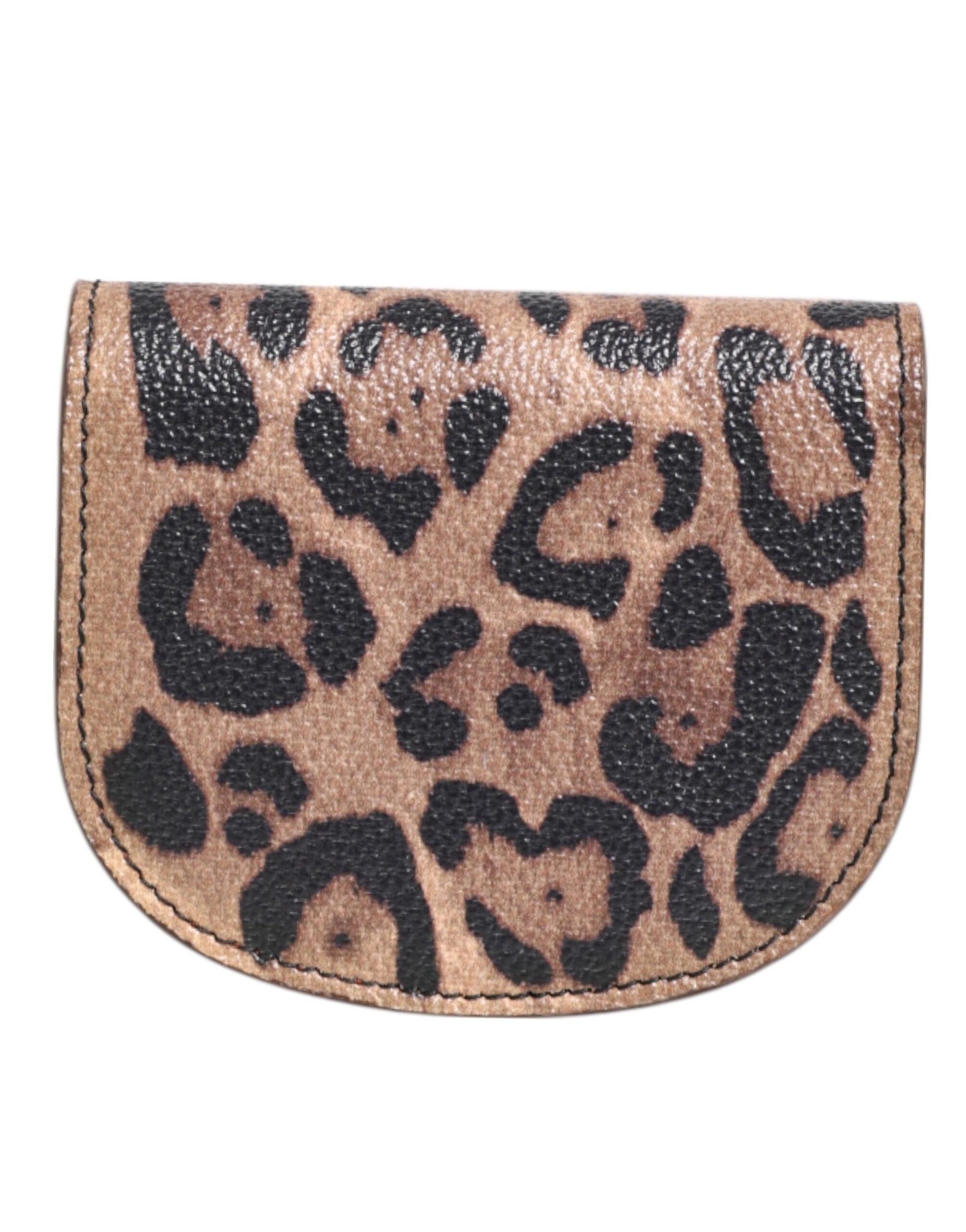 Dolce & Gabbana Brown Black Calf Leather Leopard Print Logo Plaque Wallet by Dolce & Gabbana