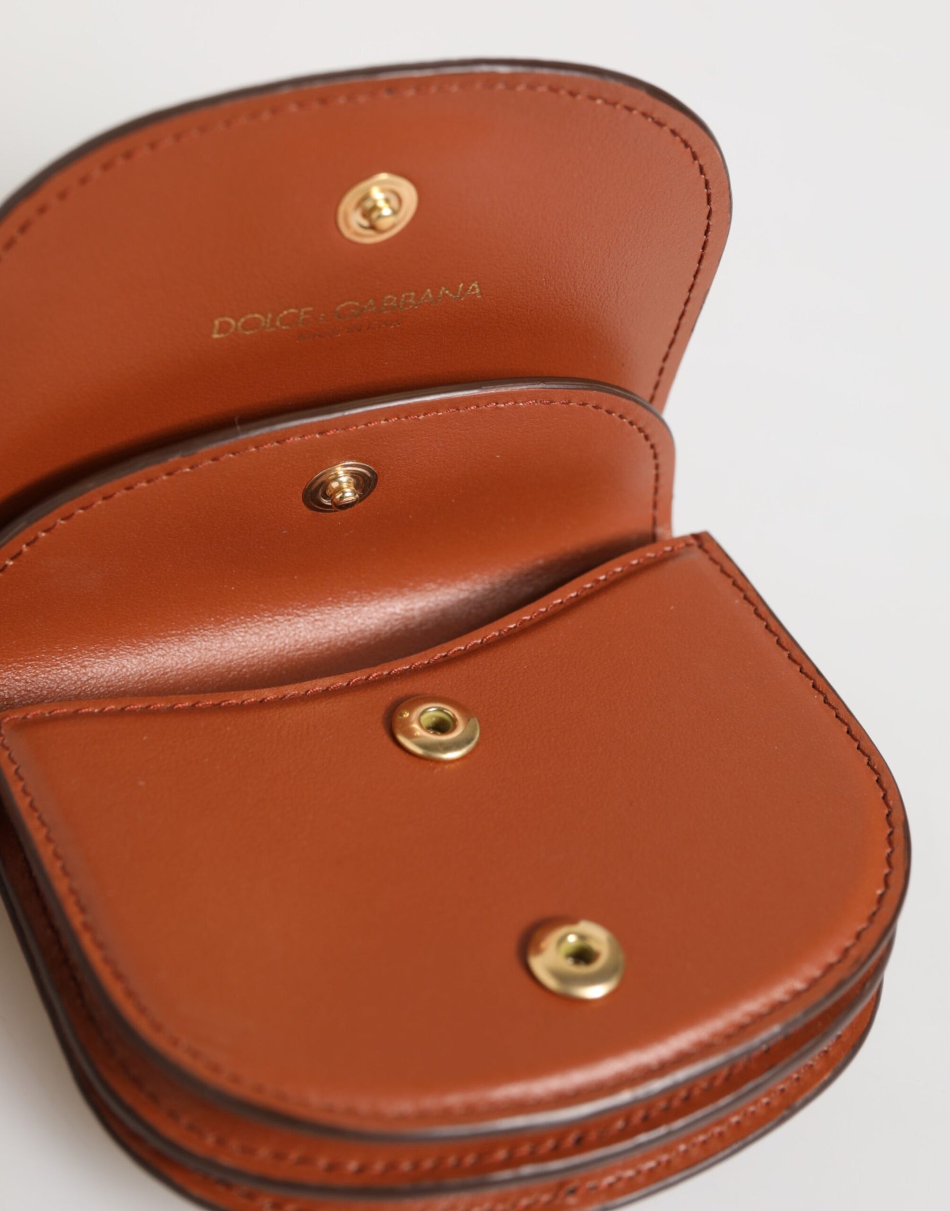 Dolce & Gabbana Brown Black Calf Leather Leopard Print Logo Plaque Wallet by Dolce & Gabbana