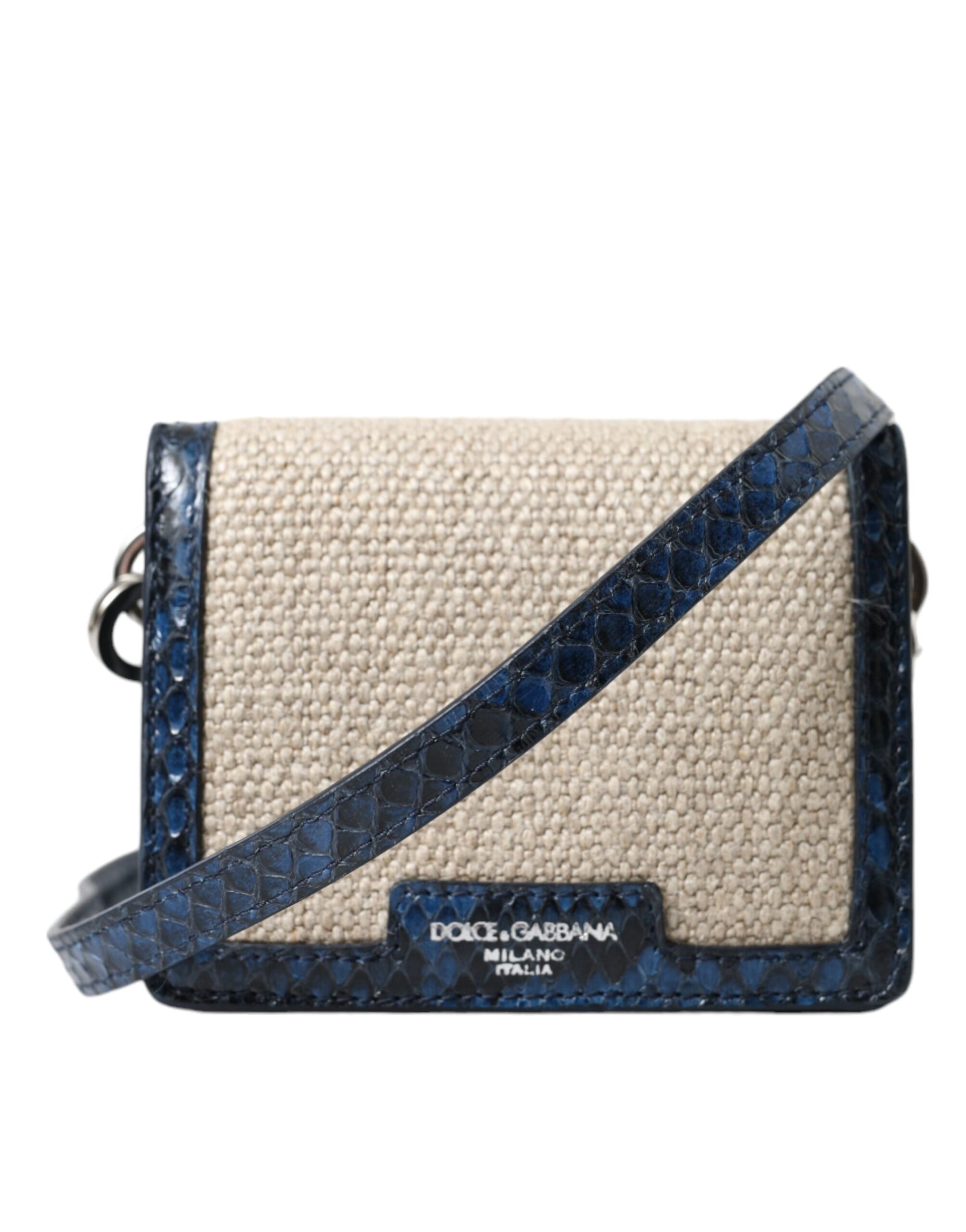 Dolce & Gabbana crossbody bag with beige and navy design on a white background