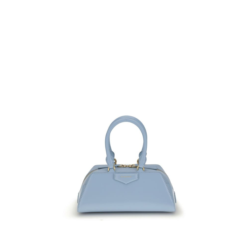 Light blue handbag on a white background