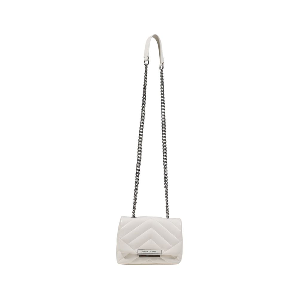 White quilted handbag with a chain strap on a white background