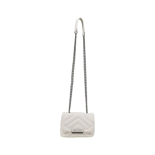 White quilted handbag with a chain strap on a white background