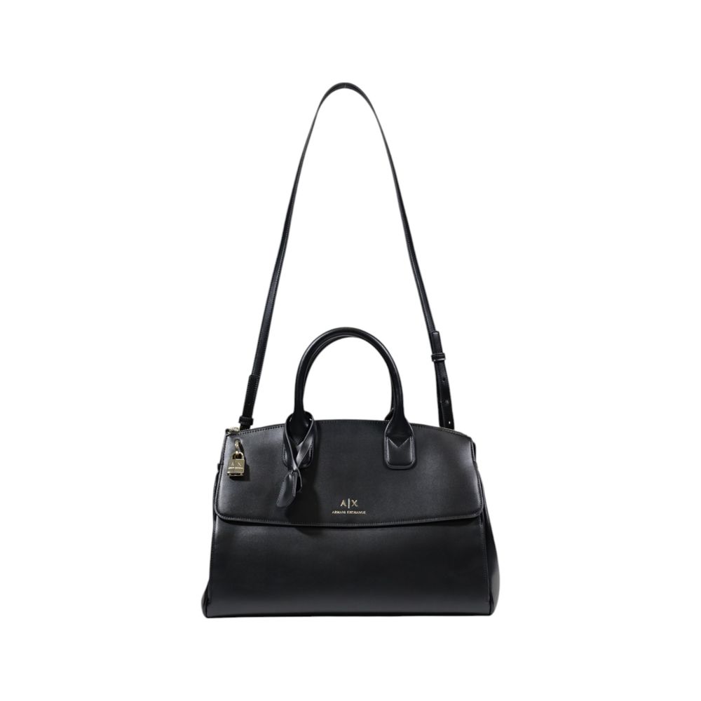 Black handbag with a visible brand logo on a white background