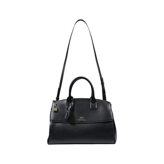Black handbag with a visible brand logo on a white background