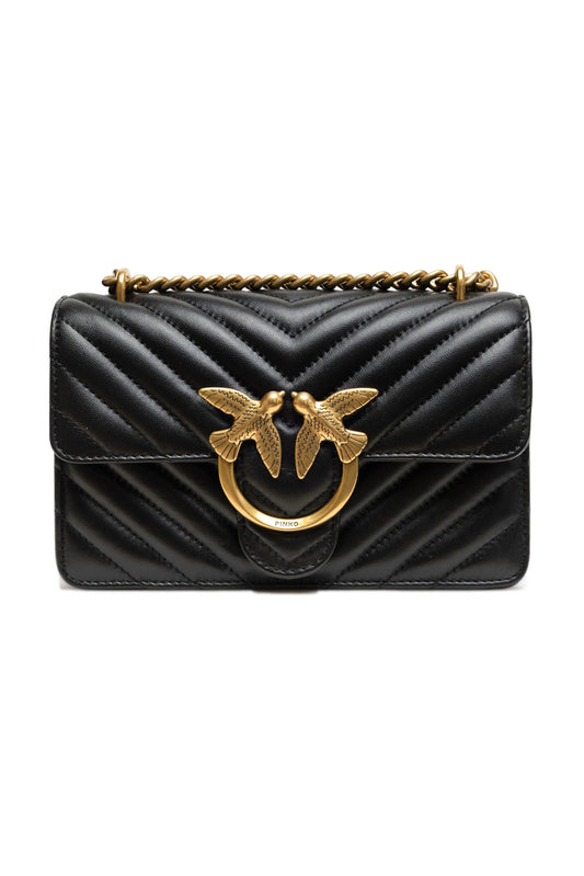 PINKO Black Leather Love One Mini Shoulder Bag by PINKO
