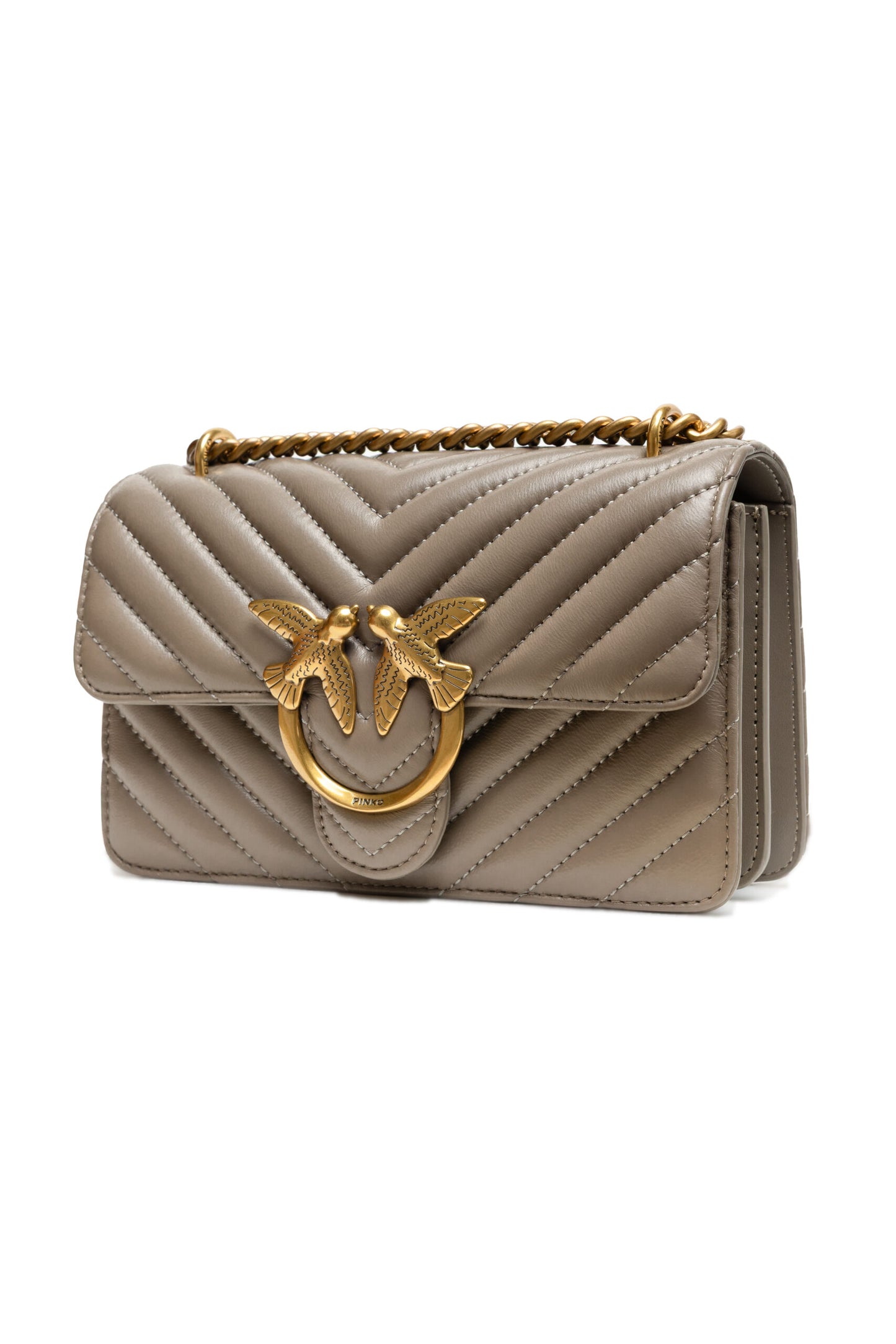 PINKO Grey Leather Love One Mini Shoulder Bag by PINKO