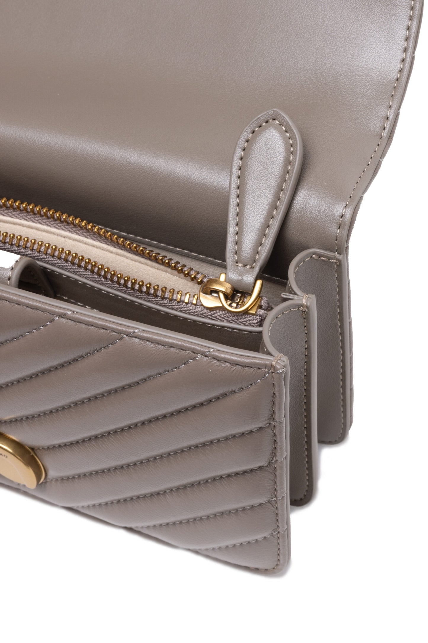 PINKO Grey Leather Love One Mini Shoulder Bag by PINKO