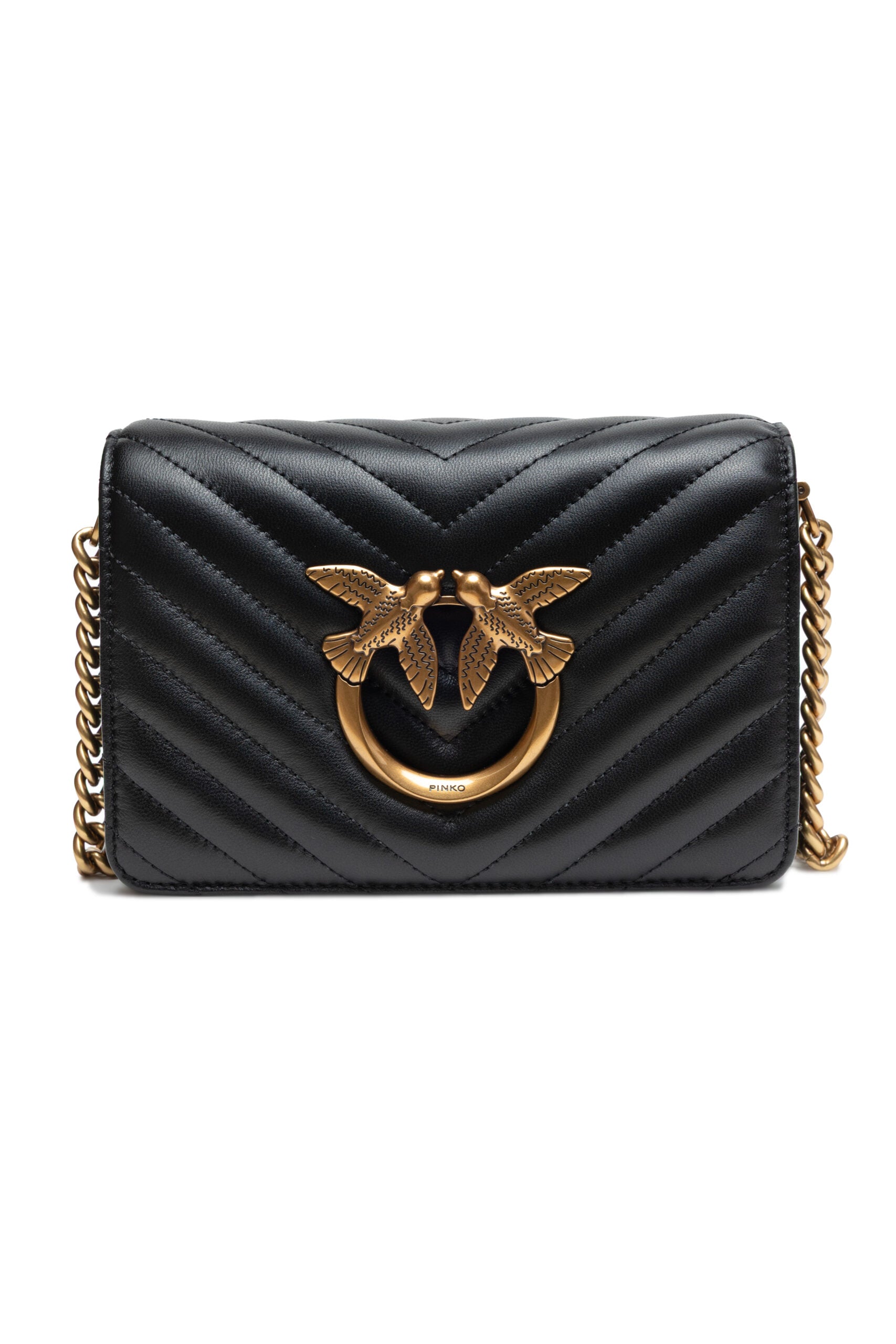 PINKO Black Leather Love Click Mini Shoulder Bag by PINKO