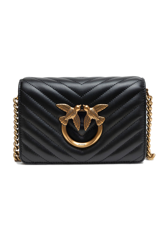 PINKO Black Leather Love Click Mini Shoulder Bag by PINKO