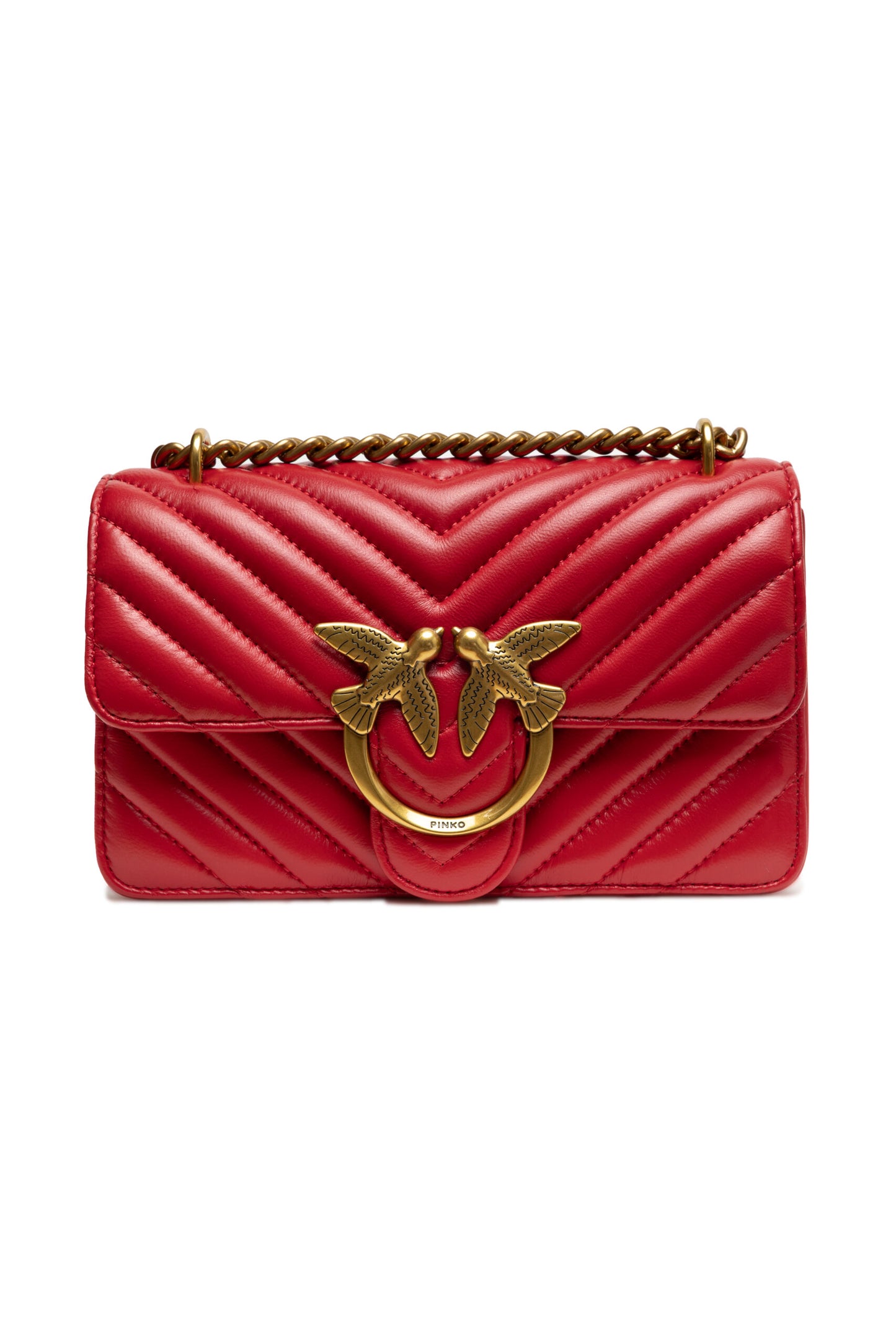 PINKO Red Leather Love One Mini Shoulder Bag by PINKO