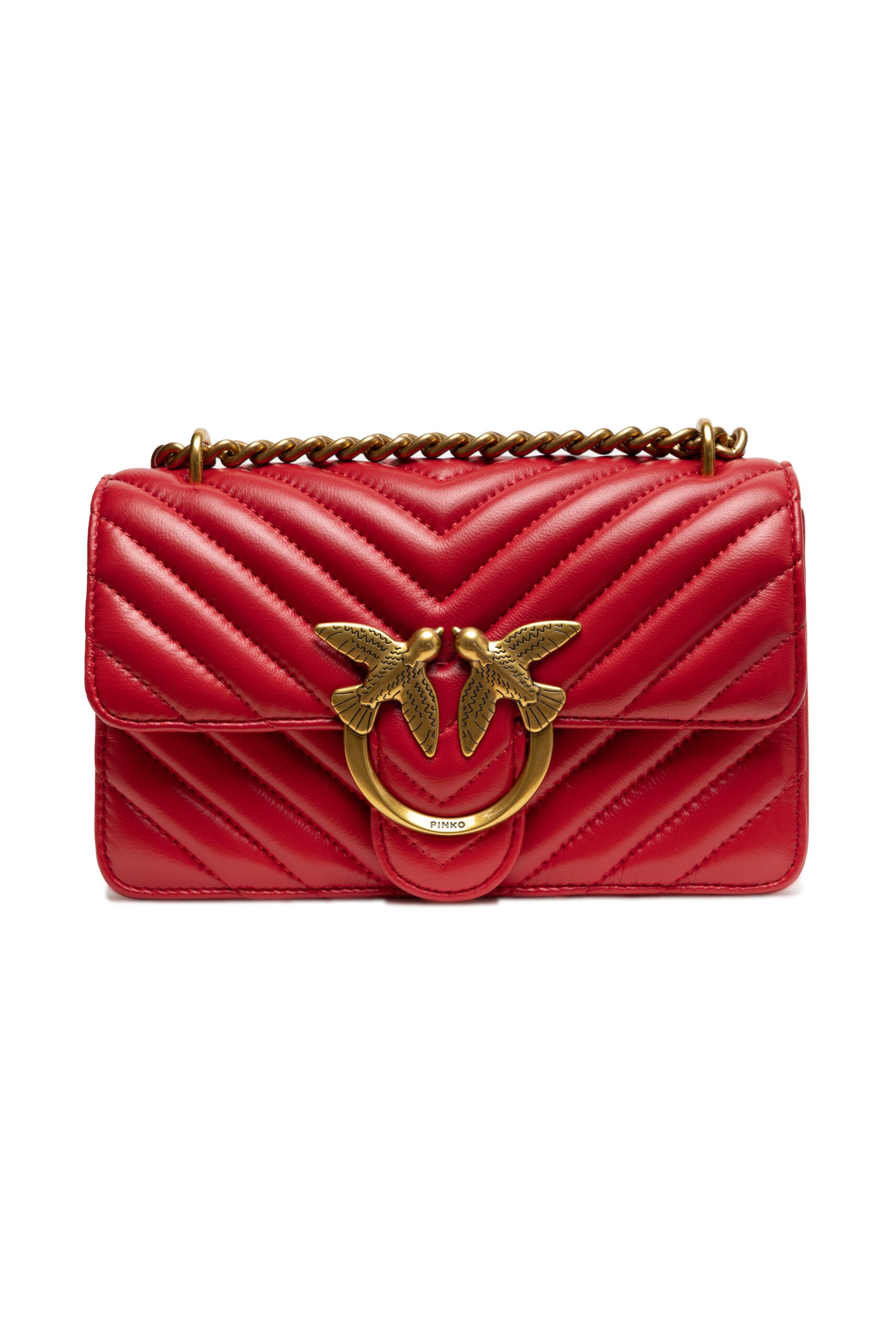 PINKO Red Leather Love One Mini Shoulder Bag by PINKO