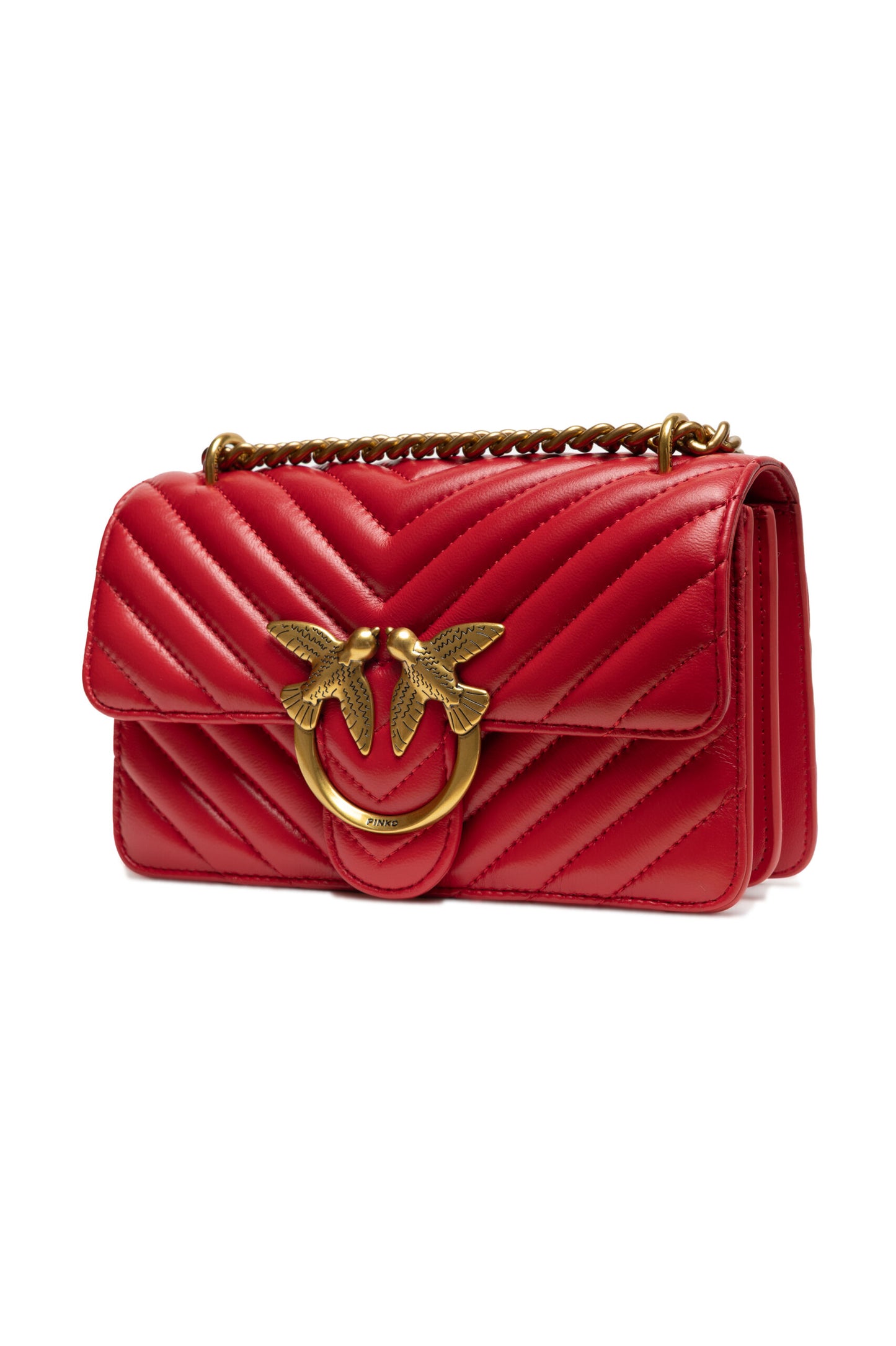 PINKO Red Leather Love One Mini Shoulder Bag by PINKO