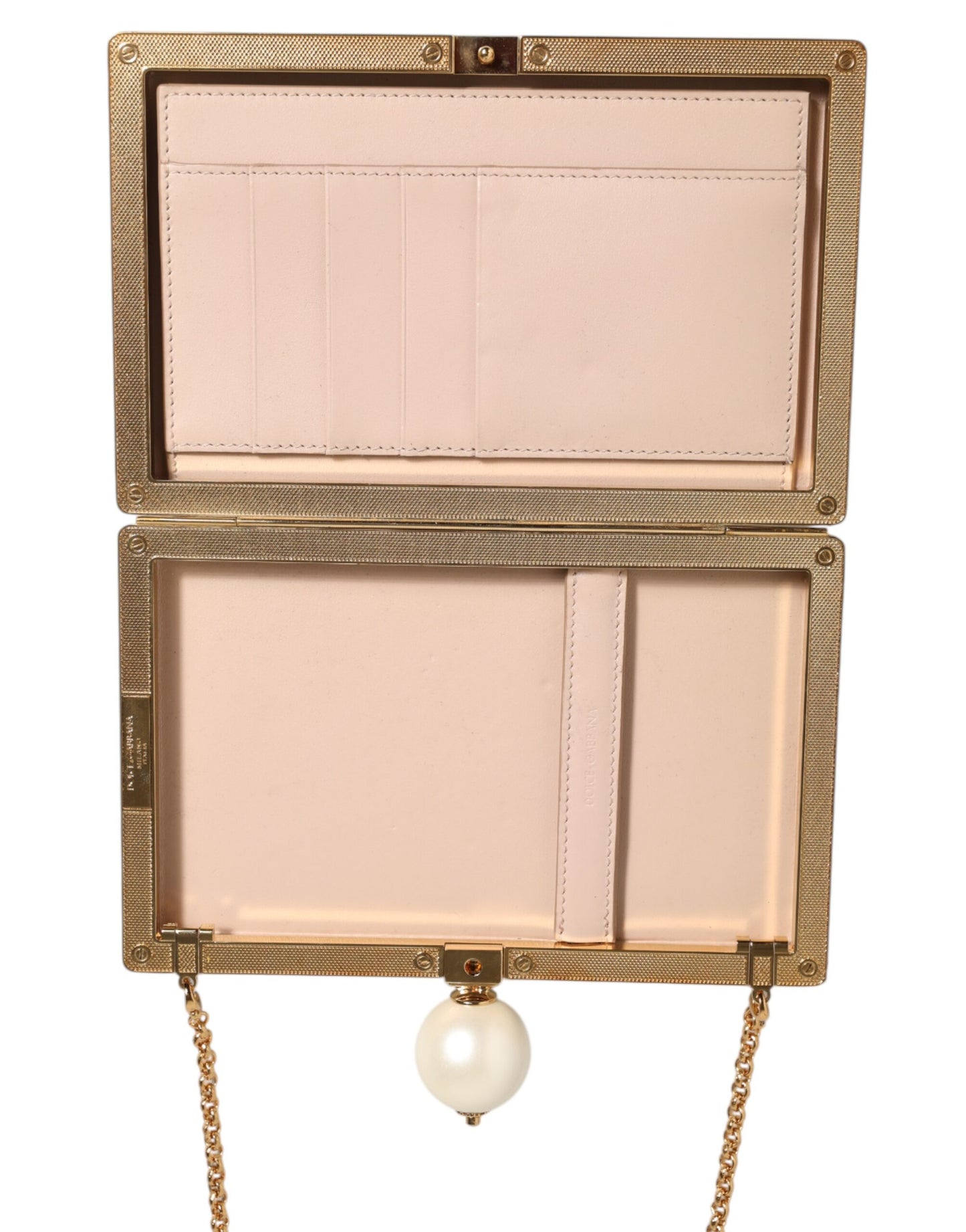 Dolce & Gabbana White Rose Embroidery Silk Gold Frame Clutch Purse Bag by Dolce & Gabbana