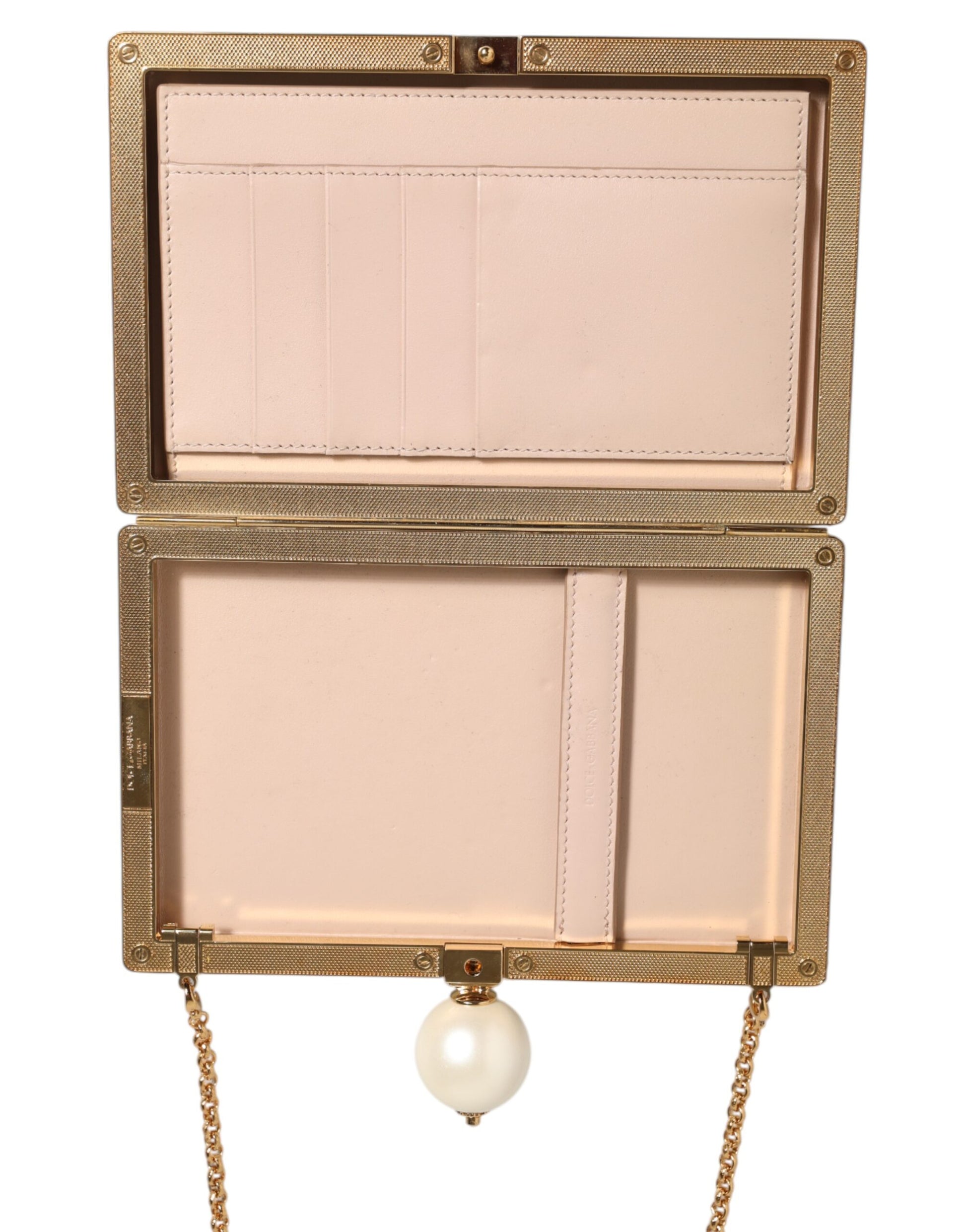 Dolce & Gabbana White Rose Embroidery Silk Gold Frame Clutch Purse Bag by Dolce & Gabbana