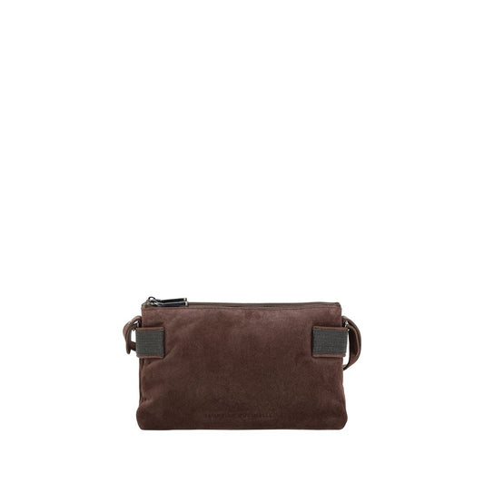 Brown leather clutch bag on a white background