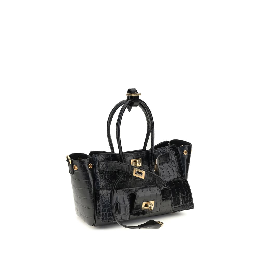 Balenciaga Bel Air Mini Shoulder Bag Black Bos Taurus Calf Leather Crocodile Finish For Fashion Forward Women by Balenciaga