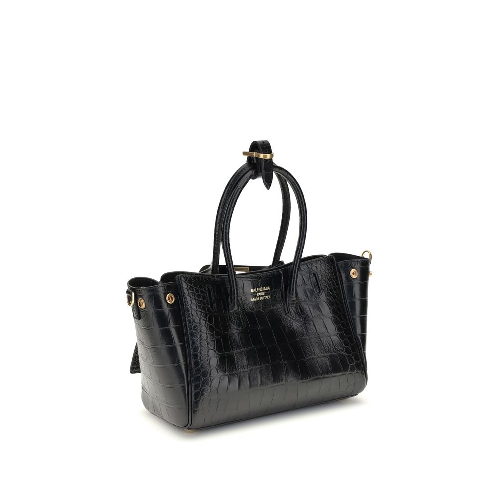 Balenciaga Bel Air Mini Shoulder Bag Black Bos Taurus Calf Leather Crocodile Finish For Fashion Forward Women by Balenciaga