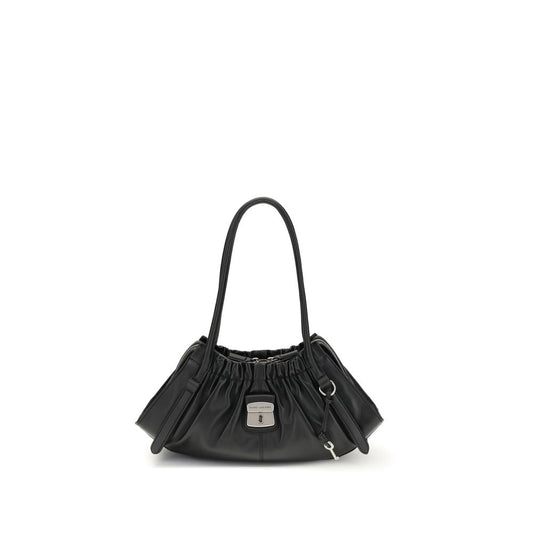 Black handbag on a white background