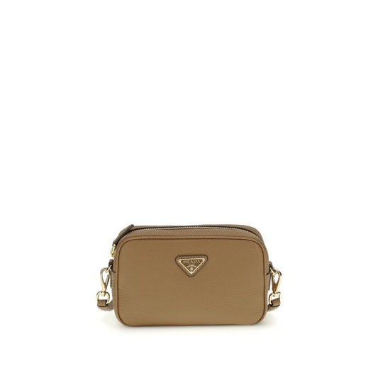 Beige handbag with a brand logo on a white background
