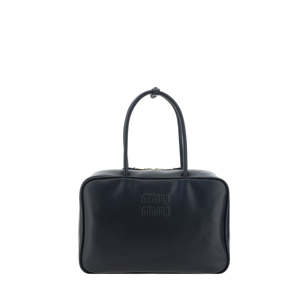 Black handbag with a visible brand logo on a white background