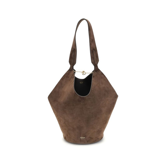 Brown suede handbag on a white background