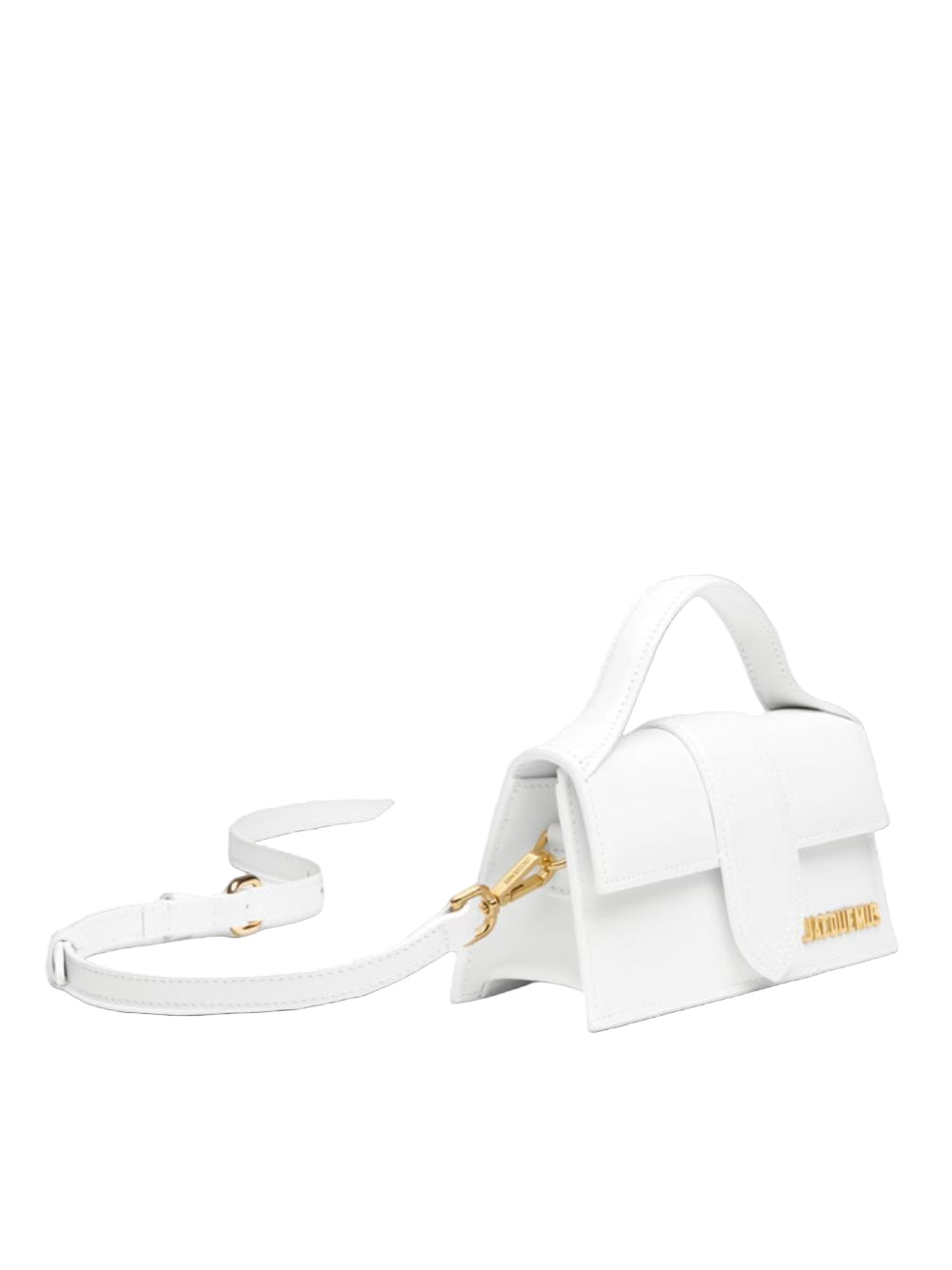 White sandals with gold accents on a white background