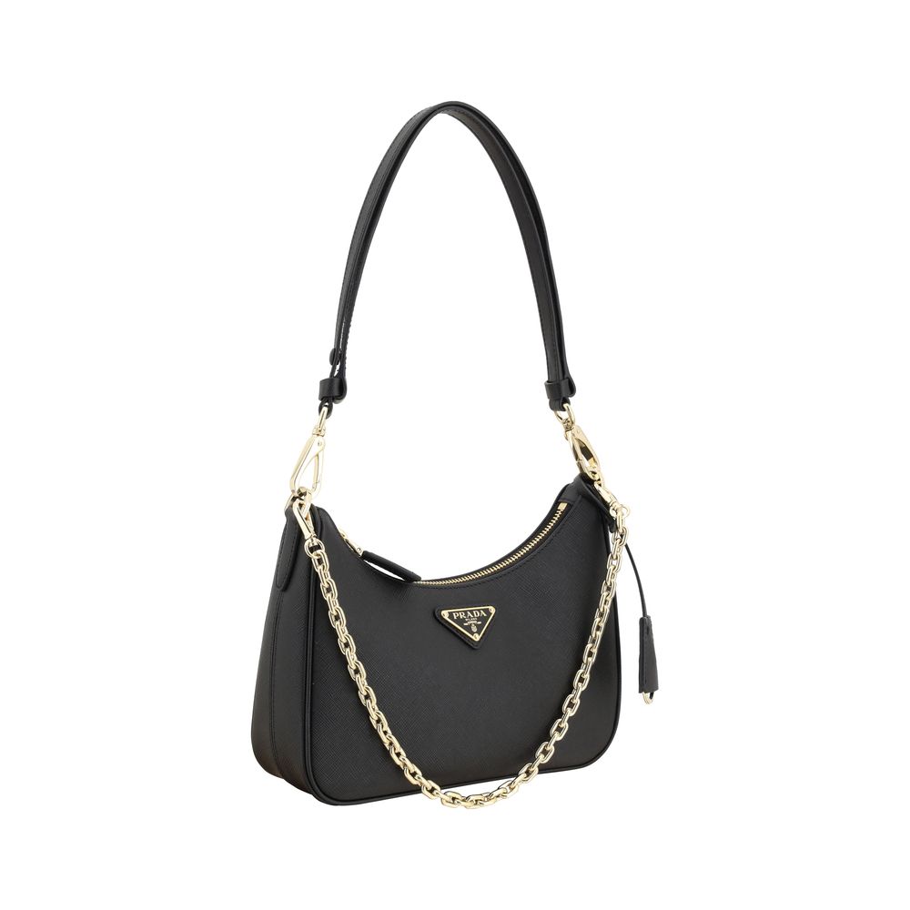 Bolso de hombro Prada Bos Taurus de piel de becerro negra